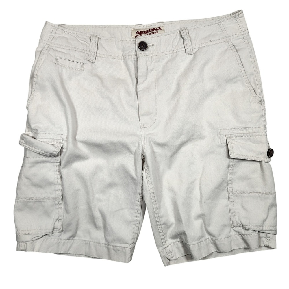 Arizona‎ Jean Co Cargo Shorts Mens 33 Beige Khaki Utility Solid Cotton Twill